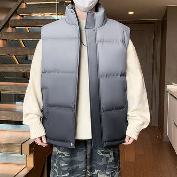 Men Thick Cotton Sleeveless Vest Gradient New Men's Vest Autumn and Winter Warm Men's Clothing Windproof Outdoor Sportswear